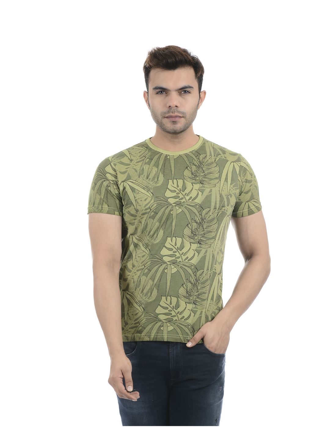 Pepe Jeans Men Casual Wear Green Floral Print T-Shirt